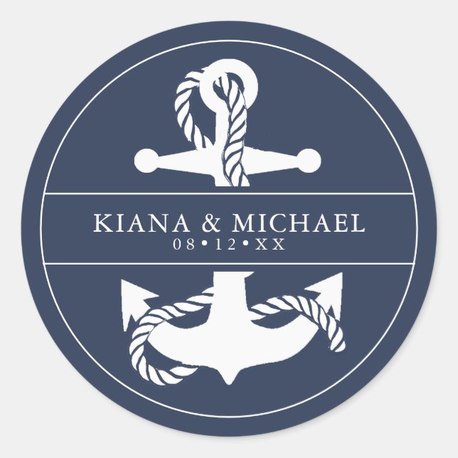 Sticker Rond Mariage d'Ancre Vague bleue V2 Wht/Navy ID836 (Devant)