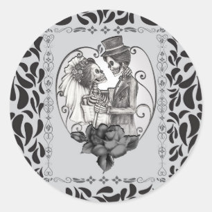 Sticker Rond Mariage Danse de Noces de Couple d'Amour de Squele