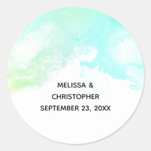 Sticker Rond Mariage d'aquarelle Abstrait vert et bleu