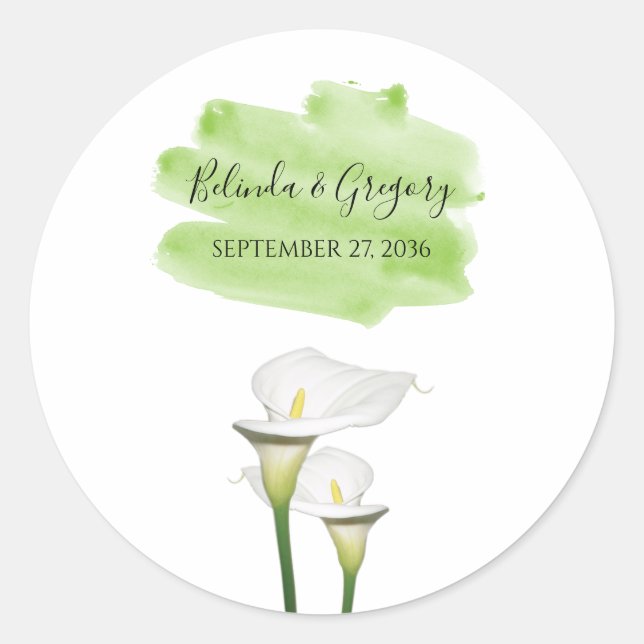 Sticker Rond Mariage d'aquarelle blanc Calla Lilies (Devant)
