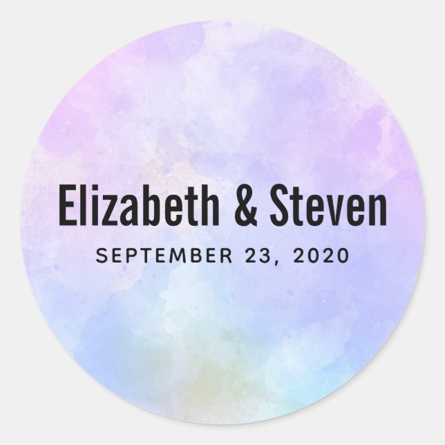 Sticker Rond Mariage d'aquarelle bleu violet élégant (Devant)