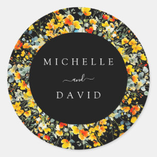 Sticker Rond Mariage d'aquarelle de couleur noire brillante