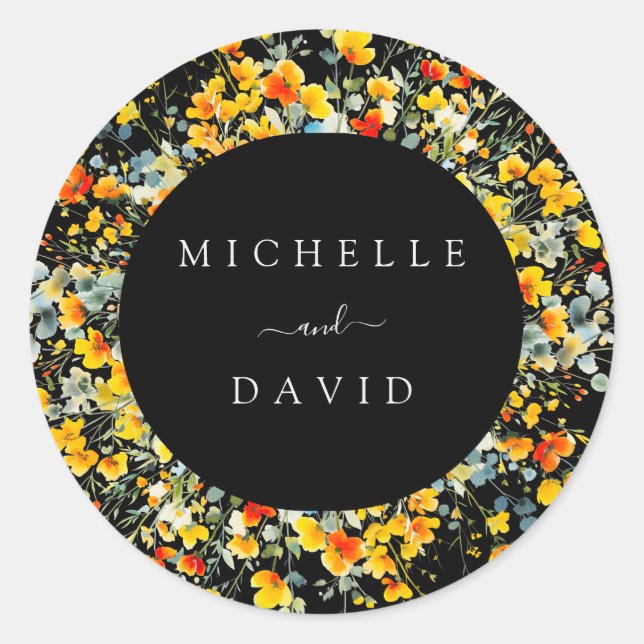 Sticker Rond Mariage d'aquarelle de couleur noire brillante (Devant)