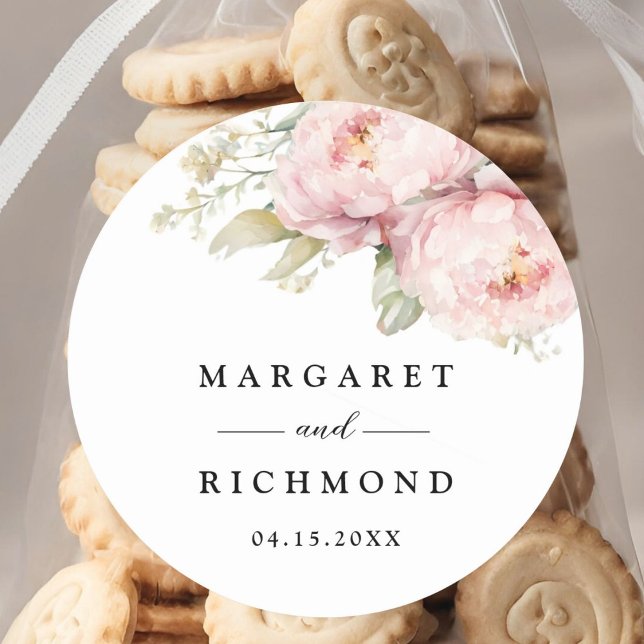 Sticker Rond Mariage d'aquarelle élégant de rose pâle (Créateur téléchargé)