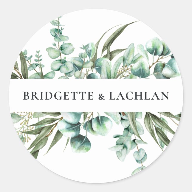 Sticker Rond Mariage d'aquarelle Eucalyptus de verdure rustique (Devant)