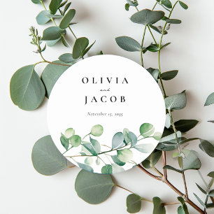Sticker Rond Mariage d'aquarelle Eucalyptus vert