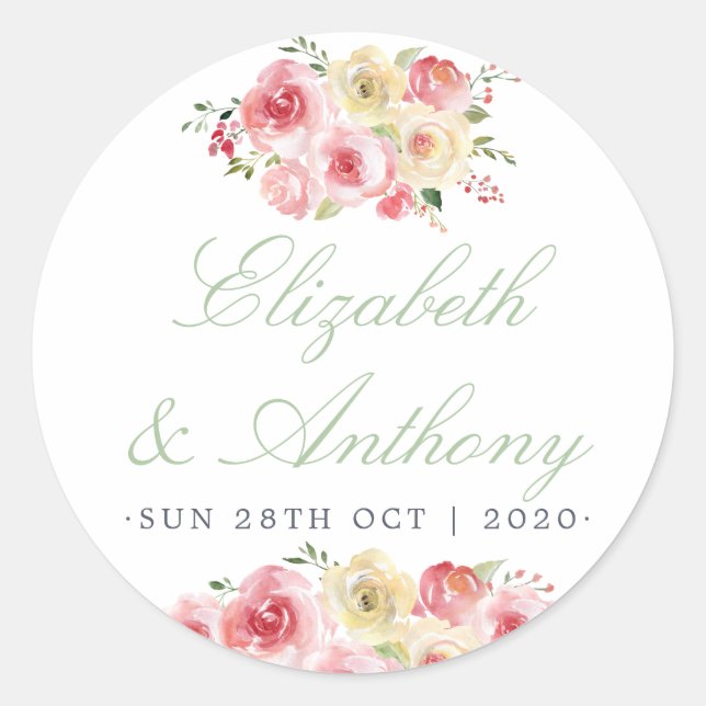 Sticker Rond Mariage d'aquarelle florale bleu et gris (Devant)