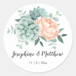 Sticker Rond Mariage d'aquarelle florale de la pivoine