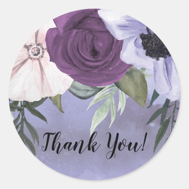 Sticker Rond Mariage d'aquarelle florale de lavande violette mo (Devant)