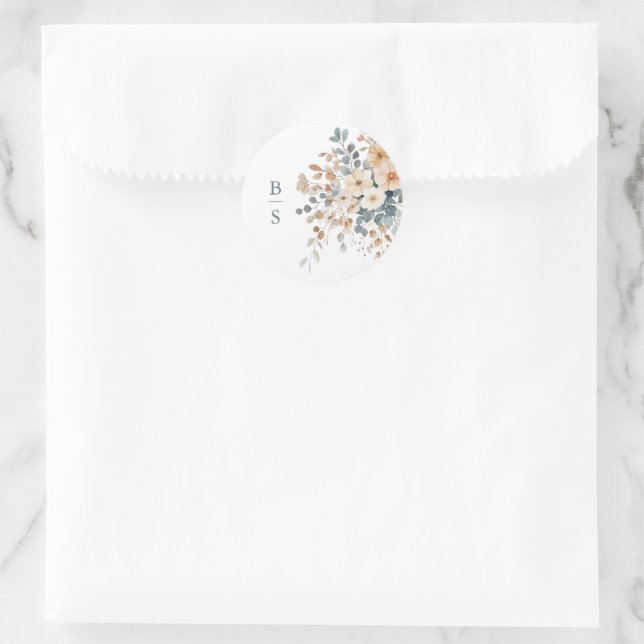 Sticker Rond Mariage d'aquarelle florale moelleuse (Sac)