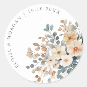 Sticker Rond Mariage d'aquarelle florale moelleuse
