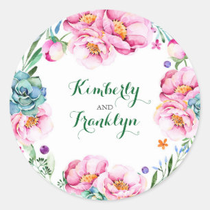 Sticker Rond mariage d'aquarelle moderne à couronne florale