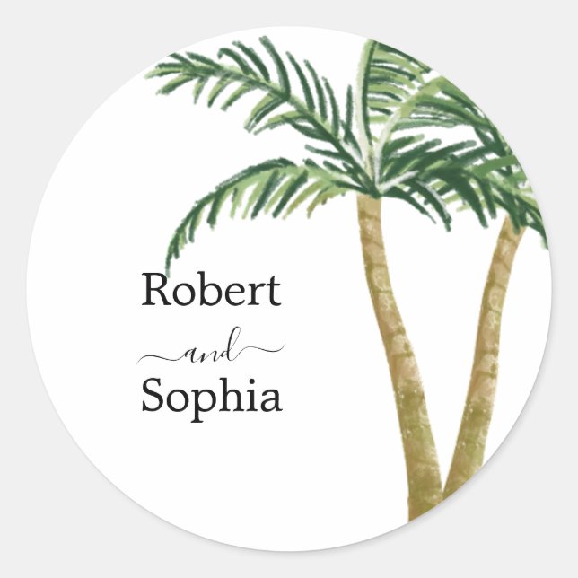 Sticker Rond Mariage d'aquarelle moderne Palm Tree (Devant)