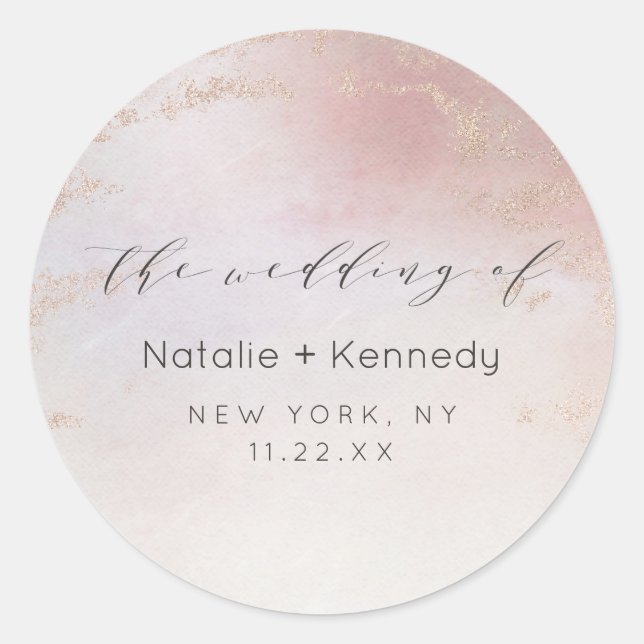 Sticker Rond Mariage d'aquarelle Ombre Blush Pink Froid (Devant)