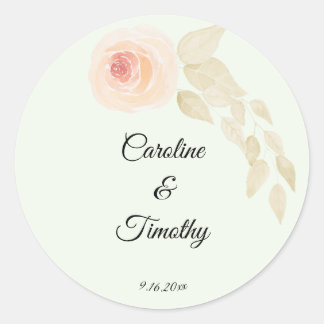 Sticker Rond Mariage d'aquarelle rose et verte Chic Sage