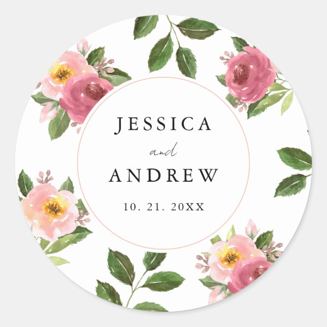 Sticker Rond Mariage d'aquarelle rose pâle (Devant)