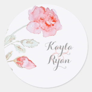 Sticker Rond Mariage d'aquarelle rose Roses
