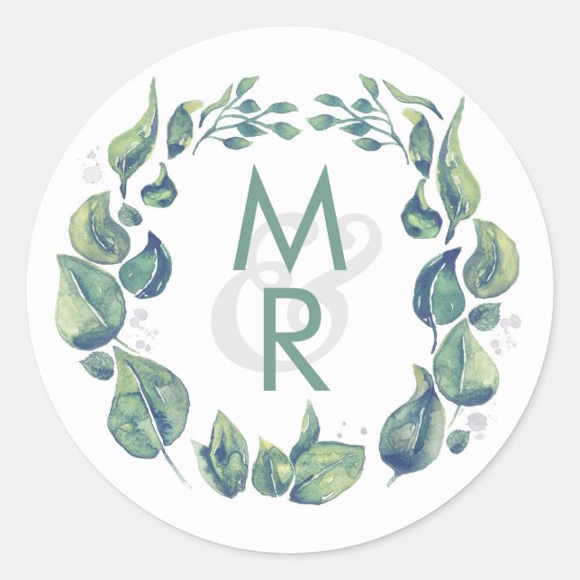 Sticker Rond Mariage d'aquarelle Rustic Laurel Wreath (Devant)