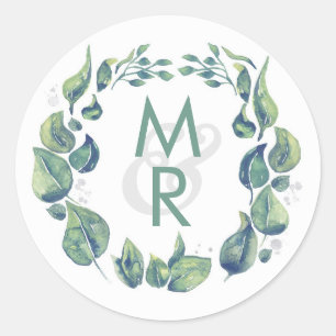 Sticker Rond Mariage d'aquarelle Rustic Laurel Wreath