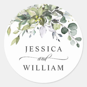 Sticker Rond Mariage d'aquarelle simple Eucalyptus