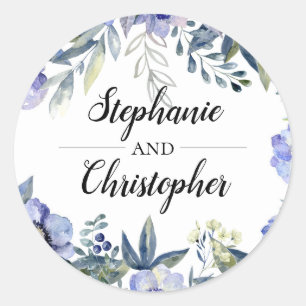 Sticker Rond Mariage d'aquarelle violet à fleur d'anémone