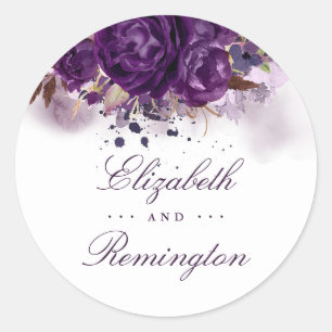 Sticker Rond Mariage d'aquarelle violet d'aubergine florale