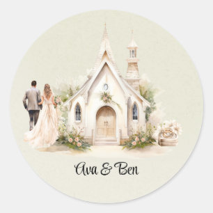 Sticker Rond Mariage d'aquarelle White Church