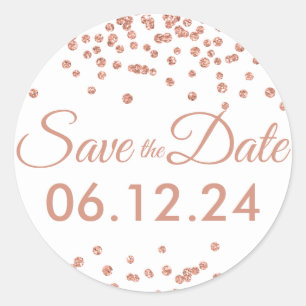 Sticker Rond Mariage Date de sauvegarde Rose Gold Parties scint