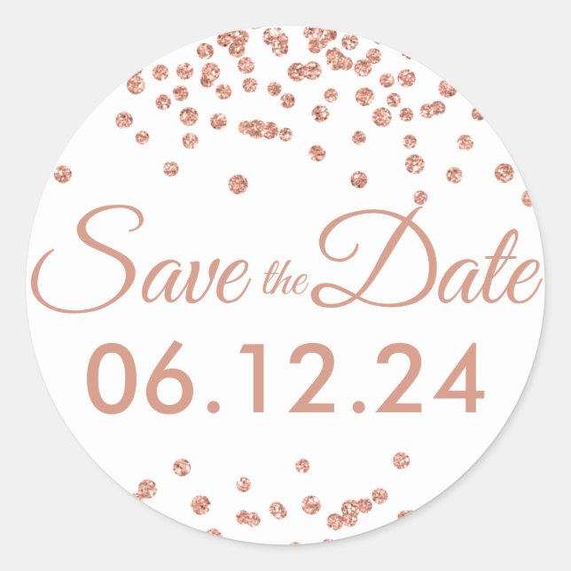 Sticker Rond Mariage Date de sauvegarde Rose Gold Parties scint (Devant)