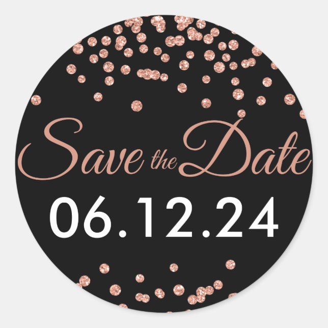 Sticker Rond Mariage Date de sauvegarde Rose Gold Parties scint (Devant)