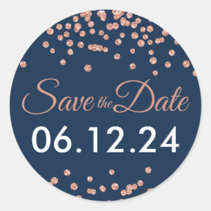 Sticker Rond Mariage Date de sauvegarde Rose Gold Parties scint