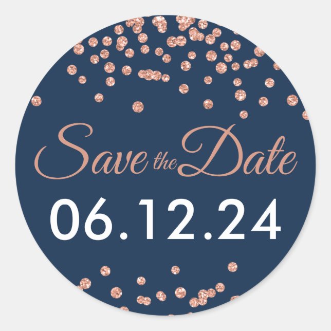Sticker Rond Mariage Date de sauvegarde Rose Gold Parties scint (Devant)