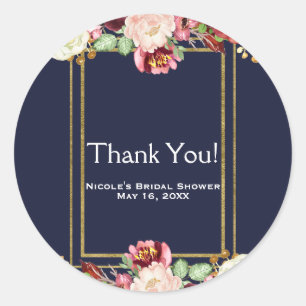 Sticker Rond Mariage d'automne bleu et or chic floral marsala g
