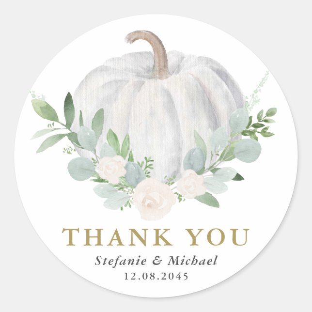 Sticker Rond Mariage de automne Citrouille blanc aquarelle Merc (Devant)