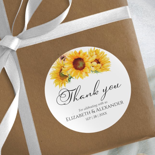 Sticker Rond Mariage de automne de fleurs de tournesol merci St (Créateur téléchargé)