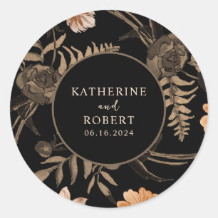Sticker Rond Mariage de automne floral noir Burt orange terre c