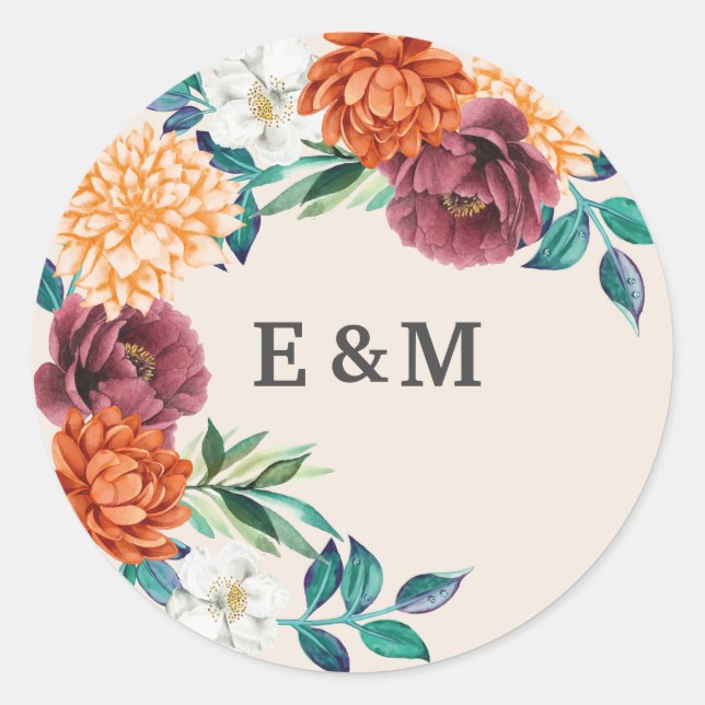 Sticker Rond Mariage de automne monogramme de terre cuite orang (Devant)