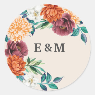 Sticker Rond Mariage de automne monogramme de terre cuite orang