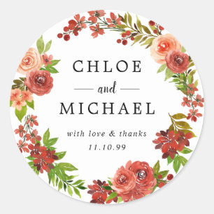 Sticker Rond Mariage de automne rouge et rose Favoriser le phoq