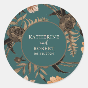 Sticker Rond mariage de automne turquoise à fleurs couleur terr