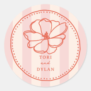 Sticker Rond Mariage de bande tropicale rose fleur