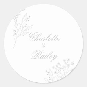 Sticker Rond Mariage de Boho Floral Corner Argent