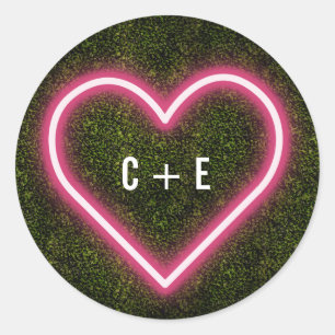 Sticker Rond Mariage de boîte de nuit Neon Heart