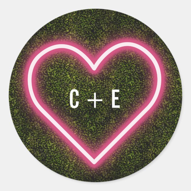 Sticker Rond Mariage de boîte de nuit Neon Heart (Devant)