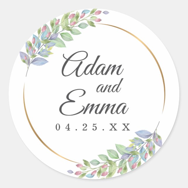 Sticker Rond Mariage de botanique et de bourgeons floraux feuil (Devant)