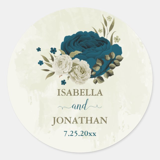 Sticker Rond mariage de botanique turquoise bleu beige (Devant)