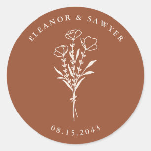 Sticker Rond Mariage de bouquet floral minimaliste en terre cui