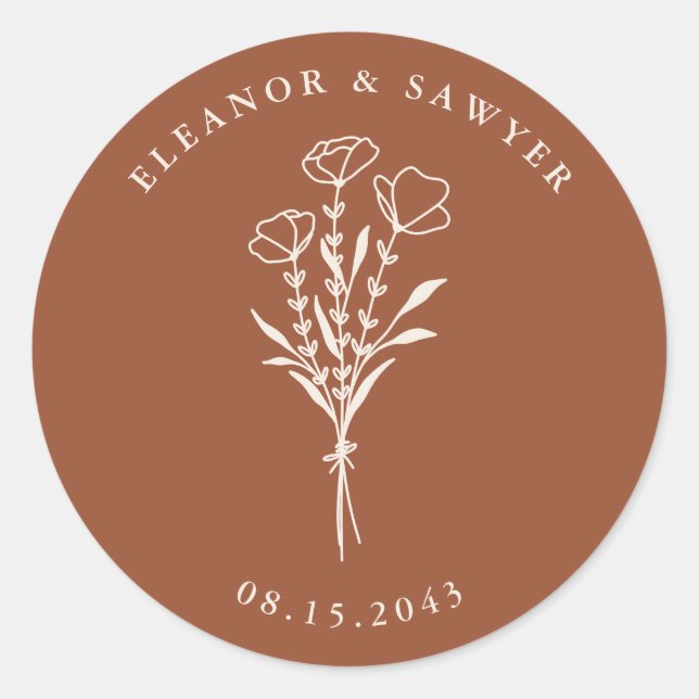 Sticker Rond Mariage de bouquet floral minimaliste en terre cui (Devant)