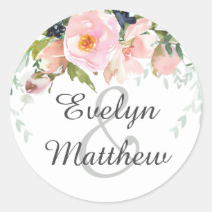 Sticker Rond Mariage de bouquet floral rose et blanc