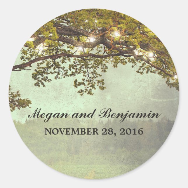 Sticker Rond Mariage de branches d'arbre rustique (Devant)